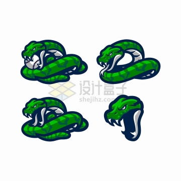 4款绿色的毒蛇logo设计png图片免抠矢量素材