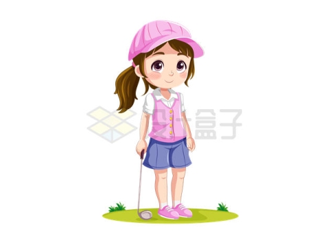 卡通小女孩拿着高尔夫球杆8256192矢量图片免抠素材