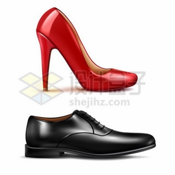 大红色的高跟鞋和黑色男士皮鞋168349png矢量图片素材