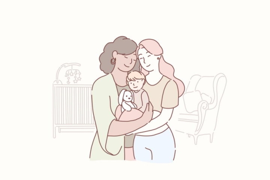 三世同堂奶奶妈妈和女儿手绘插画图片免抠素材