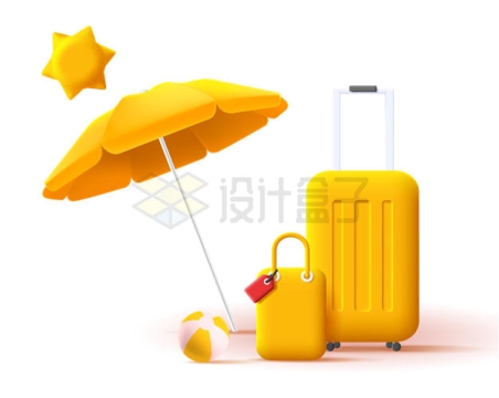 黄色的太阳伞旅行箱象征了旅游1966764矢量图片免抠素材