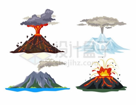 4种喷发中的火山爆发熔岩火山冰火山4077064矢量图片免抠素材