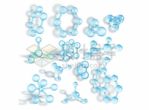 12款3D立体风格蓝色玻璃球水晶球组成的分子结构9298733图片免抠素材