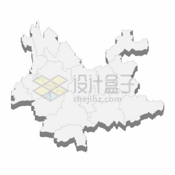 云南省地图3D立体阴影行政划分地图872207png矢量图片素材
