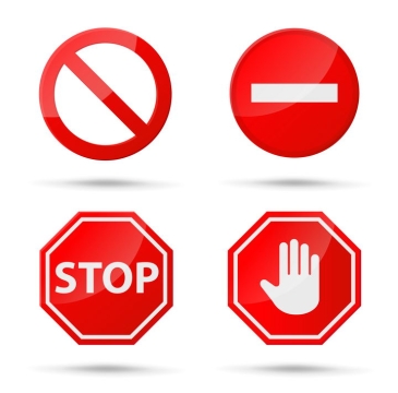 4款红色禁止提示牌警告标志警示标牌图片免抠矢量素材