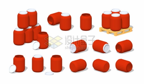 红色塑料化工桶木制托盘上的塑料桶png图片素材