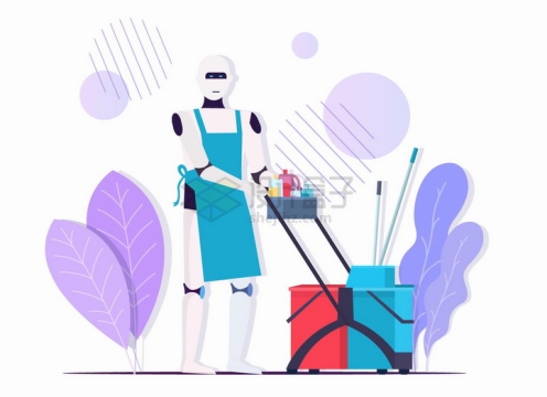 机器人打扫卫生清洁工未来科幻扁平插画png图片免抠矢量素材