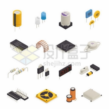 2.5D风格电解电容器发光二极管电感器等电子元器件589458png矢量图片素材