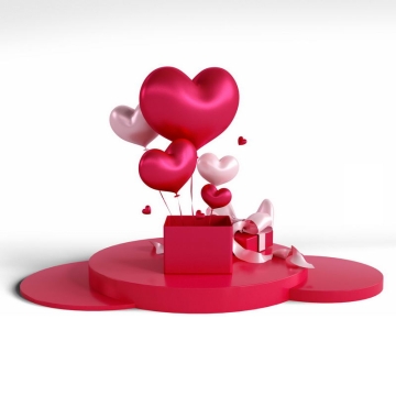 红色圆形平台上的红色和粉色气球情人节装饰5294368图片免抠素材