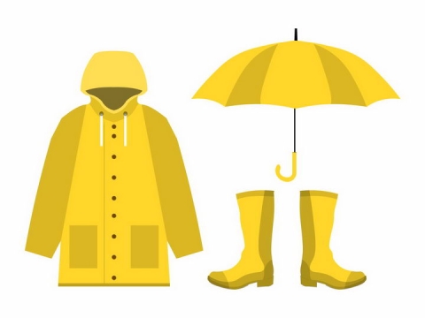 黄色的雨衣雨伞和雨靴png图片免抠eps矢量素材