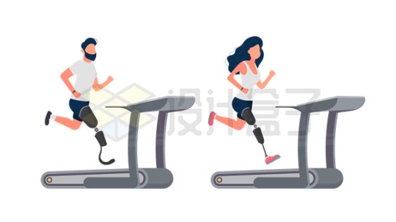 2个残疾人男女在跑步机上跑步插画4863615矢量图片免抠素材