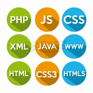 PHP/JS/CSS/XML/JAVA/HTML等编程语言图标png图片免抠矢量素材