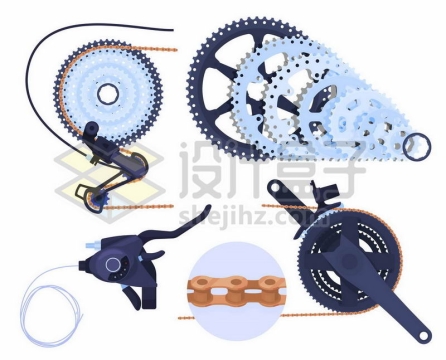 变速自行车的齿轮盘链条和刹车系统1132061矢量图片免抠素材