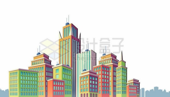 清新漫画风格彩色高楼大厦城市天际线建筑群9732231矢量图片免抠素材