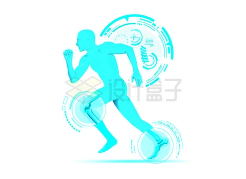 科技风格奔跑中的男人侧影透视的人体骨骼1512477矢量图片免抠素材