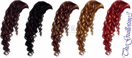 5种颜色的女性卷发造型发型png免抠图片素材