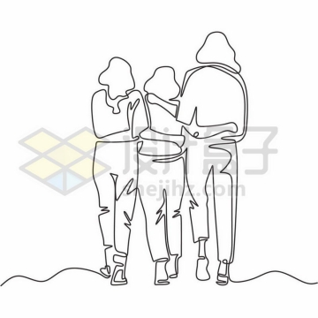 母亲和两个女儿肩并肩的背影线条插画6738193图片免抠素材