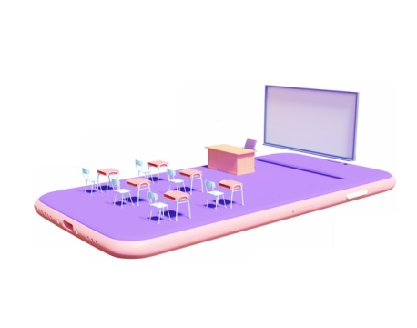 3D立体风格手机上的课堂网课242250psd样机图片模板素材