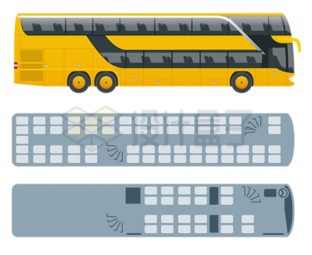 黄色双层大巴车的内部座位分布结构图2428206矢量图片免抠素材