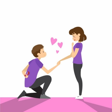 单膝下跪向女友求婚的卡通男孩将戒指藏在身后png图片免抠矢量素材
