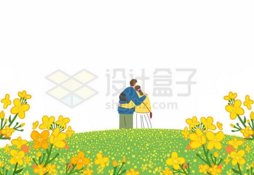 春天油菜花地里拥抱在一起的情侣背影风景2327559矢量图片免抠素材