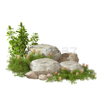  3D rendering of weeds and plants in the middle of the stone block 9327885PSD cut free image material
