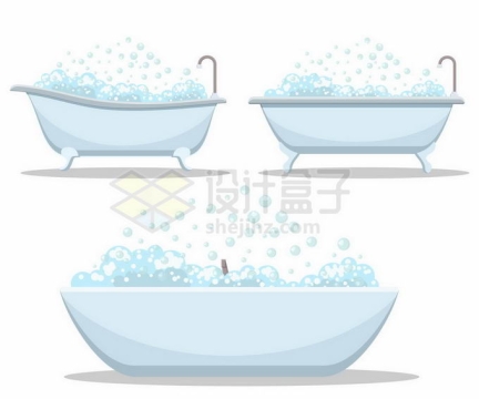 3款充满肥皂泡沫的浴缸泡澡桶浴盆8382188矢量图片免抠素材免费下载