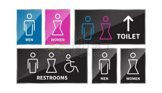彩色玻璃风格残疾人专用男女厕所标志6502004矢量图片免抠素材