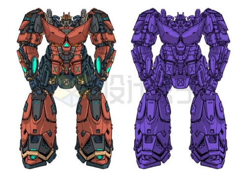 2款彩色和紫色高达机甲战斗机器人变形金刚5924431矢量图片免抠素材