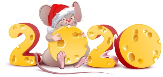 创意正在吃2020年艺术字奶酪的老鼠鼠年快乐图片免抠矢量素材