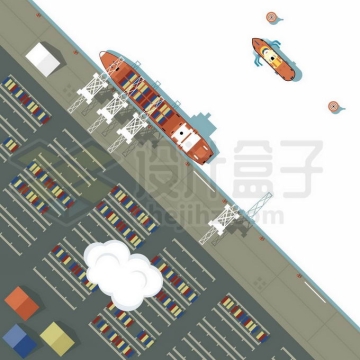 卫星视角的繁忙港口码头和停靠的集装箱货轮7873803矢量图片免抠素材