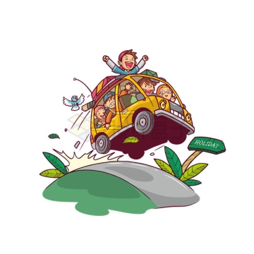 卡通人物驾驶着汽车疯狂的飞奔自驾游插画8031532矢量图片免抠素材