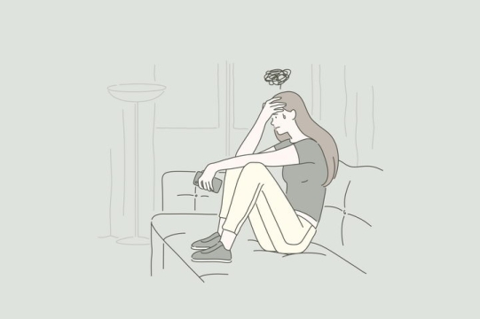 烦恼抑郁症女孩手绘插画图片免抠素材