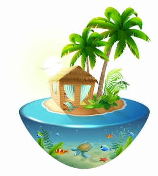 悬浮岛悬空岛风格蓝色海水上的热带海岛风景图png图片免抠eps矢量素材