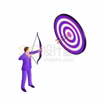 紫色商务人士正在拉弓射箭和射中靶子4937590矢量图片免抠素材