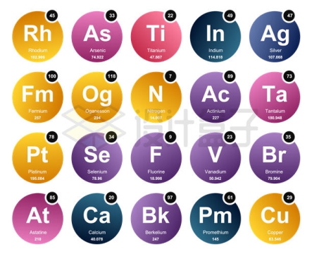 20款彩色碱性金属稀土元素符号原子量等信息3556995矢量图片免抠素材