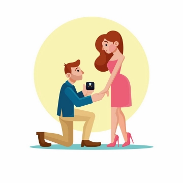 卡通男人拿着打开的戒指盒单膝下跪向女友求婚png图片免抠矢量素材