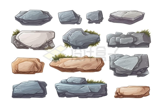各种卡通石头石块石片3702960矢量图片免抠素材