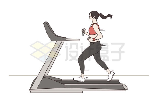 卡通女孩在跑步机上健身运动3719465矢量图片免抠素材