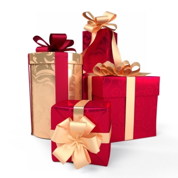 一堆包装精美的金色和红色礼物盒745522png图片免抠素材