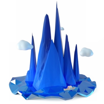 3D立体低多边形风格悬空岛上的蓝色高山风景388233png图片免抠素材