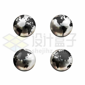 4个不同角度的金属光泽3D地球模型5947470矢量图片免抠素材
