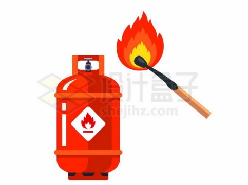 红色的煤气罐危险气体瓶和火柴远离火源2032909矢量图片免抠素材