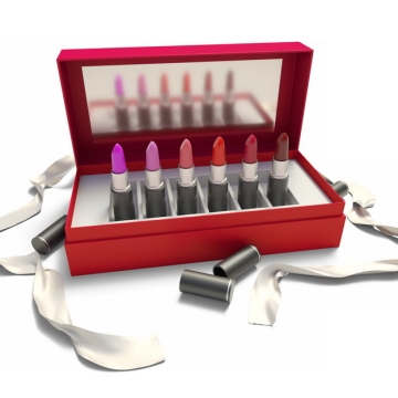  Six colors of high-end lipstick cosmetics in the open red gift box 775407png picture free material