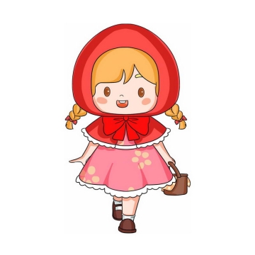 黄点红裙子小红帽卡通小女孩童话人物插画0843785图片免抠素材