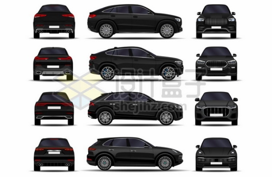 四款黑色汽车SUV三视图460240图片素材
