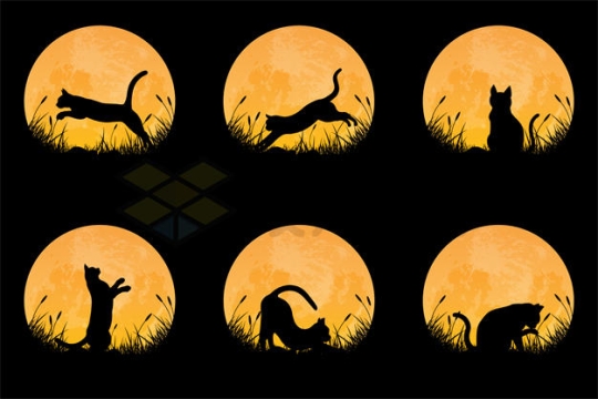 6款月亮下的猫咪剪影插画8717094矢量图片免抠素材