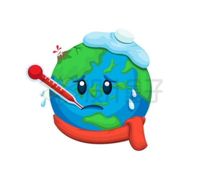 卡通地球喊着体温计象征了地球变暖5923425矢量图片免抠素材
