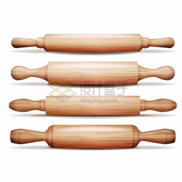 4款粗细不一样的木制擀面杖厨房用品png图片免抠矢量素材