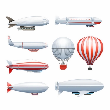 各种造型的飞艇和热气球png图片免抠eps矢量素材